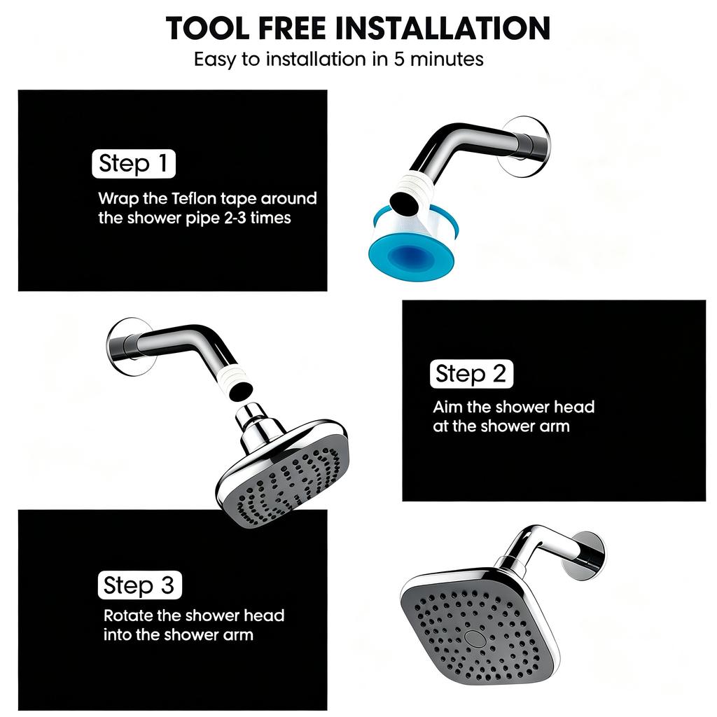 1 Pc Square Wall Mounted Showerhead, Fully Covered with Natural Rainfall Showerhead, Universal G1/2 Connection Port
