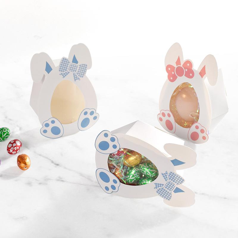 WTEMPO Clear Window Gift Boxes for Easter Designed In The Shape of A Rabbit Foldable DIY Small Presents Packaging Boxes Party Decor Gift Boxes