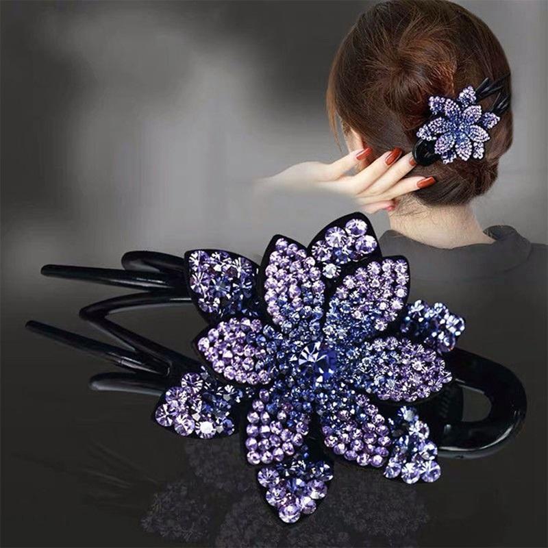 1PC Neue Blume Strass Schwalbenschwanz Clip Große Elegante Runde Haar Blume Haar Clip