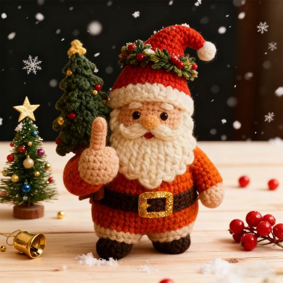 1/2/4Pcs Christmas Crocheted Santa Claus Ornament Handmade Knitted Yarn Middle Finger Santa Doll Xmas Holiday Party Decoration