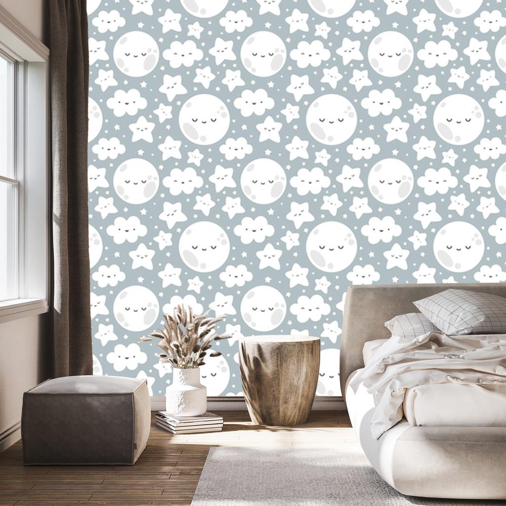 Happy Stars and Clouds and Moons Wallpaper for Living Room and Bedroom 50x1000
