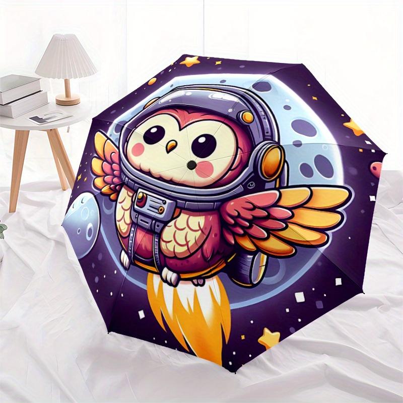 1pc Owl Astronaut Automatic Open/close Umbrella, 8-Rib sturdy structure, Portable Travel Umbrella, Parties, Everyday Use, Outdoor Accessory,