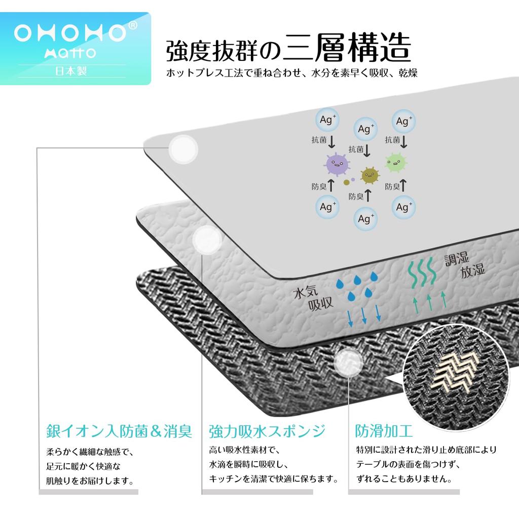 8-Piece Dish Draining Mat Set, Made in Japan, Diatomaceous Earth Mat + Diatomaceous Earth Coaster with Silver Ions (Ivory, 2 Dish Draining Mats + 6