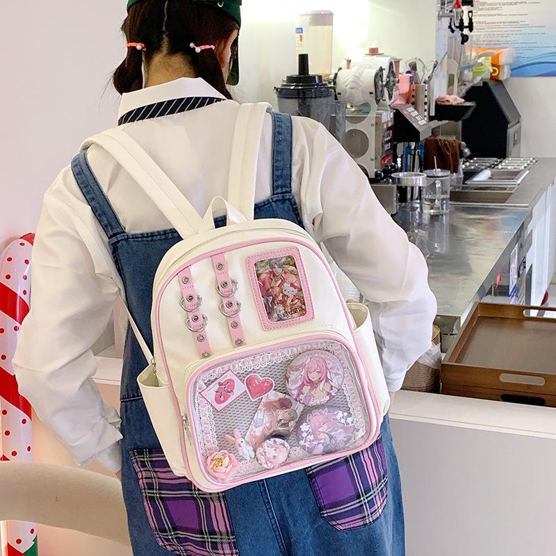 New transparent backpack high school large-capacity college student backpack pu shoulder pain bag bar pain bag women's shoulder