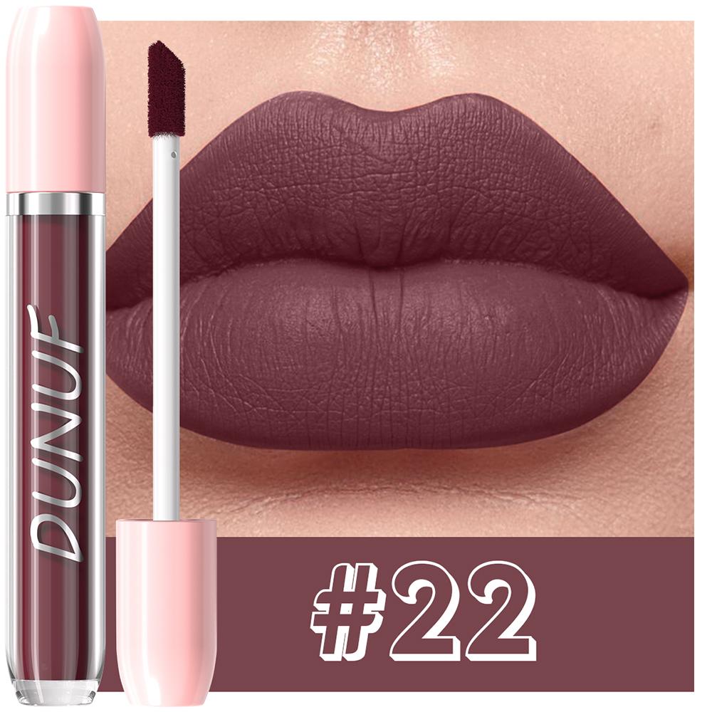 DUNUF Matte Liquid Lipstick Bean Paste Lip Gloss Long Lasting Waterproof Non‑Fading Easy To Apply Sexy Red Lip Glaze