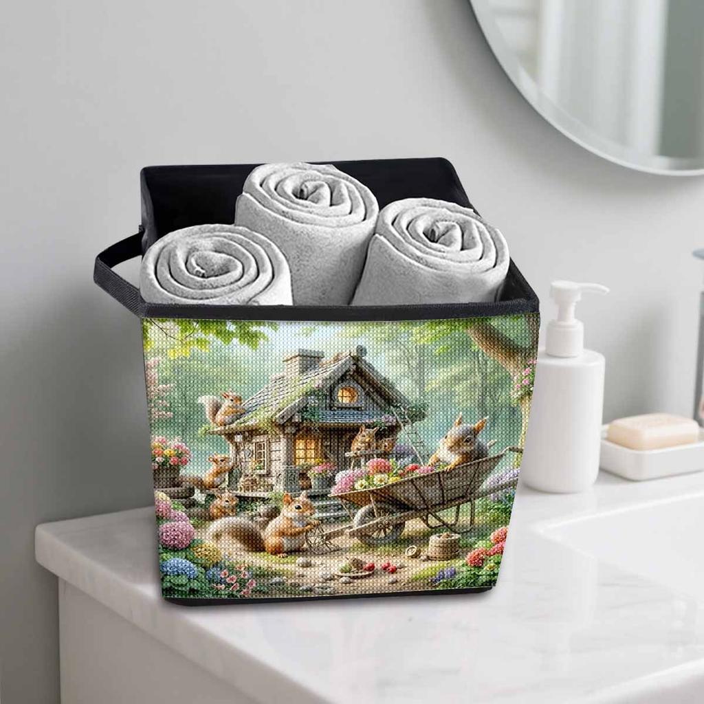 The Squirrel Moves House 5D Diamond Painting Storage Basket Full Round Drill Mosaic Diamond Embroidery Cross Stitch Kits Home Decor Home Decor