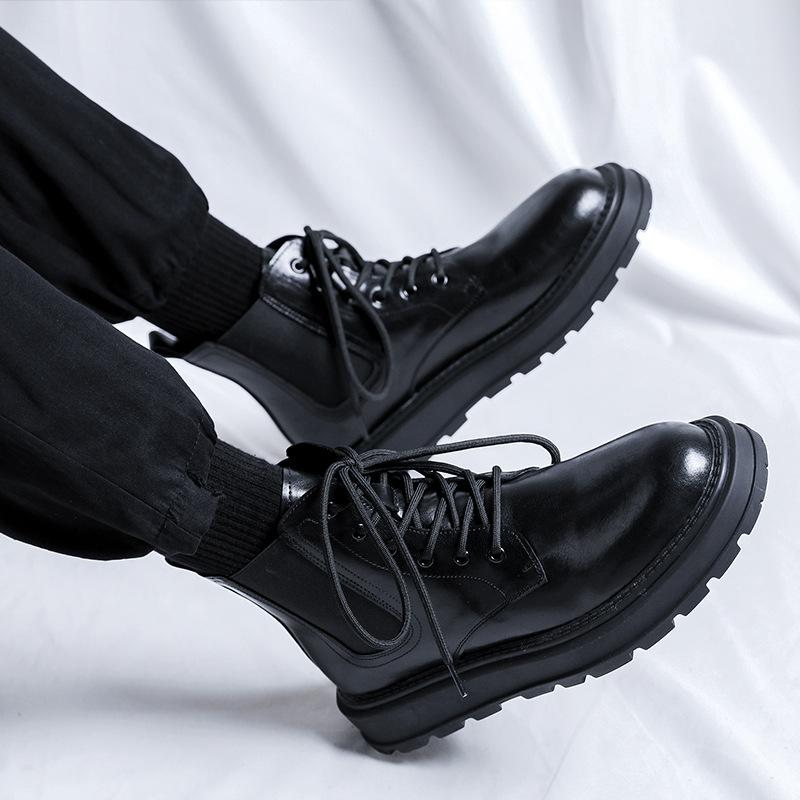 Men's Casual Platform Boots Black Tide Genuine Leather Shoes Business Office Dress Cowboy Ankle Boot Spring Autumn Botas Hombre