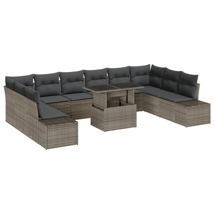 VidaXL 11-Piece Garden Sofa Set with Grey Cushions In Poly Rattan 3349255