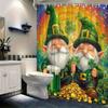 Festive Leprechauns Shower Curtain - Golden Coins & Rainbow, 70.8x70.8", Polyester, Green Hats & Four-Leaf Clovers, Starry Sky