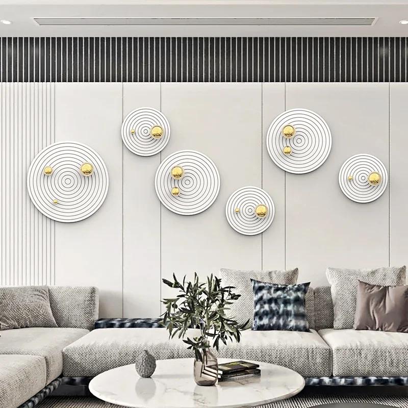 Round Plate Golden Ball Wall Hanging Living Room Bedroom Decoration 3D Three-dimensional Pendant Planet Track Porch