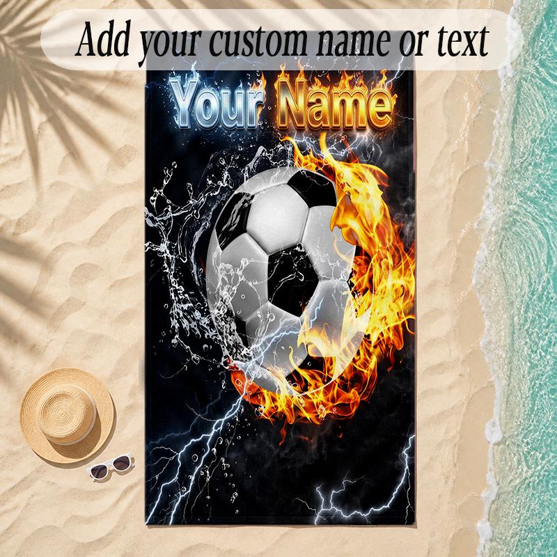Soccer Theme Soft Beach Towel Personalized Custom Name Text Towel Portable for Beach Pool Travel