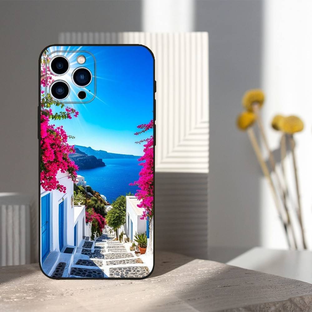 Painted Art House Scenery Case For iPhone 15,16,12,14,17,13,11,Plus,Pro Max,8,7,XR,SE,XS,X,Mini,Soft Silicone Black