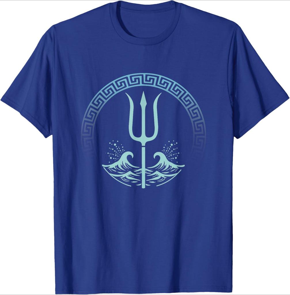 Poseidon Greek God Symbol design100 cotton summer casual Oneck short sleeve printed mens Tshirt