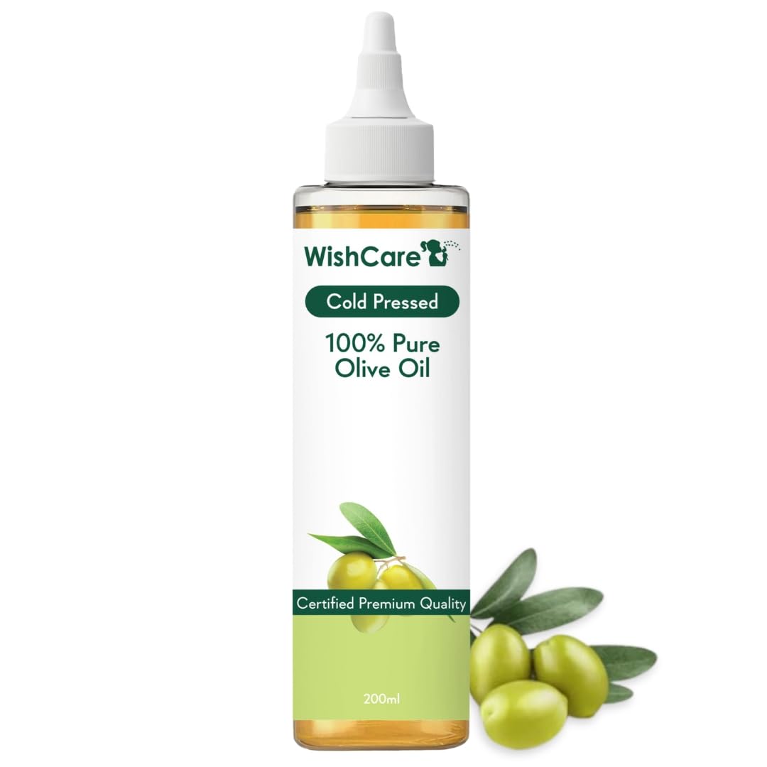 

WishCare 100% Pure Cold Pressed Olive Oil For Hair Skin And Body Massage 200ml Premium Natural Moisturizing Oil