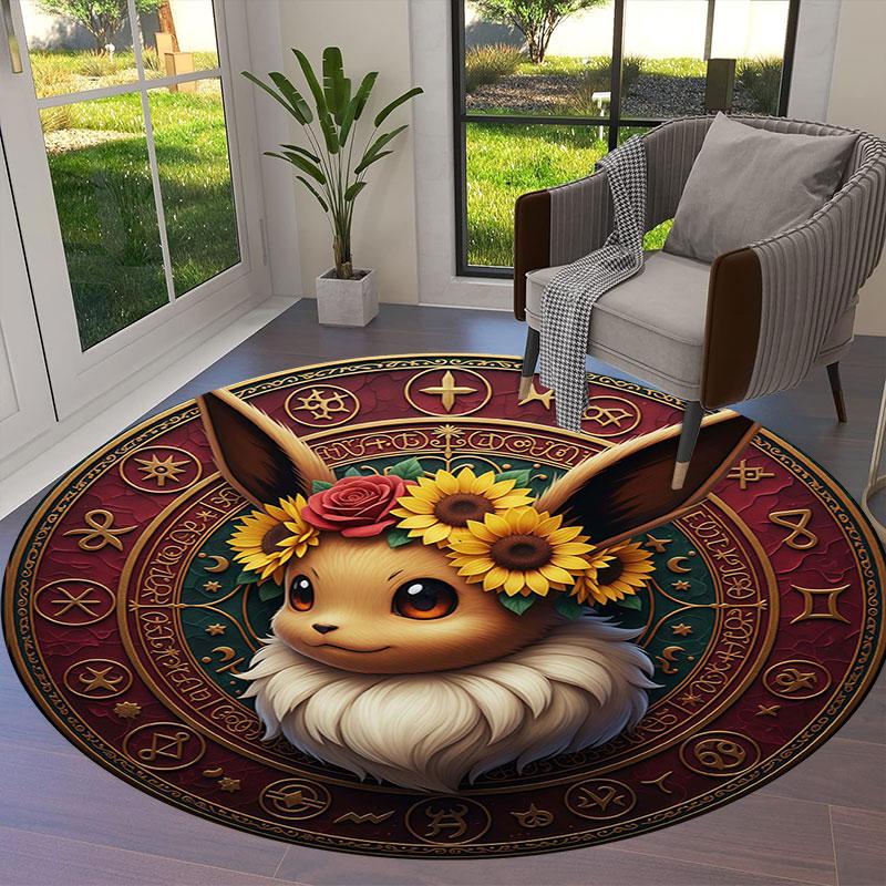 Retro Pokemon Round Area Rug,Carpet Rug for Living Room Bedroom Sofa Playroom Decor,Non slip Floor Mat
