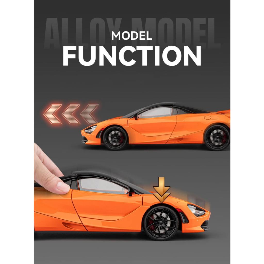 1/18 McLaren 720S Alloy Track Racing Car Model Diecasts Metal Sports Car Vehicles Model Simulation Sound Light Collection Kids Toys Gift