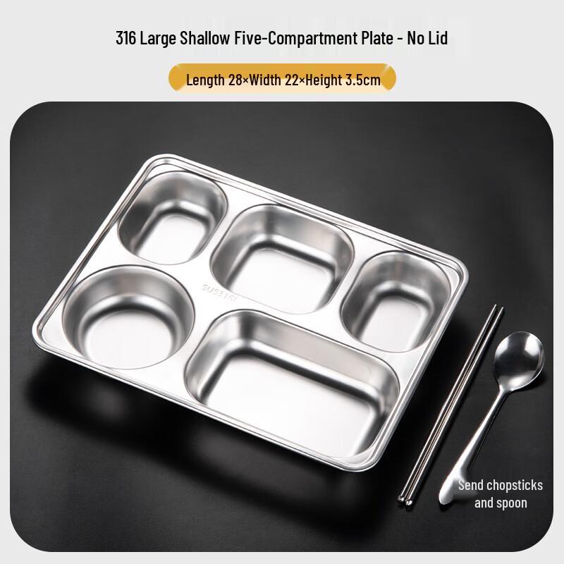 316 Stainless Steel 5-Compartment Meal Tray