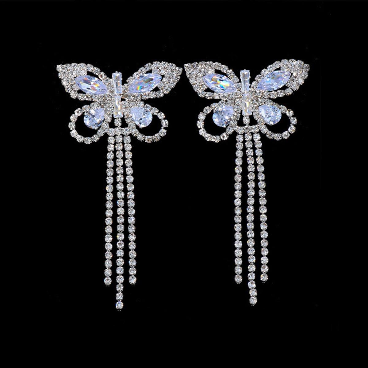 

Серьги-бабочки с кисточками из сверкающего циркония и стразами, высококачественные универсальные длинные серьги, женские серьги
