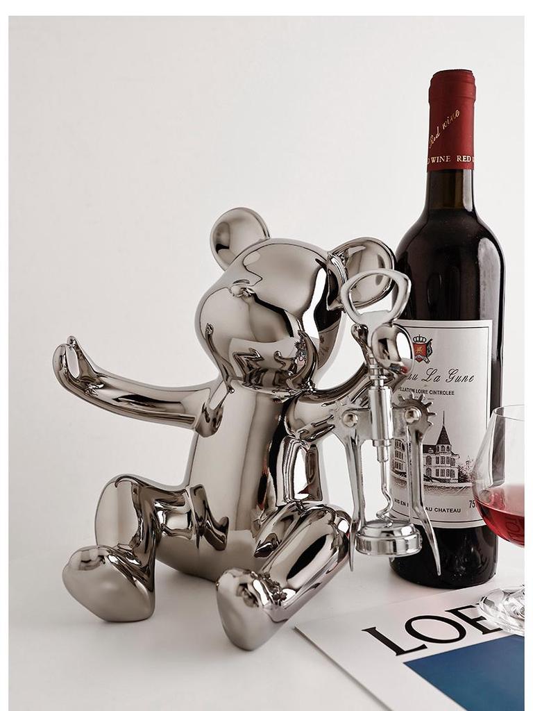 Elegant Ceramic Bear Wine Rack: Red Wine Display and Cup Holder for Luxurious Living Room Decor