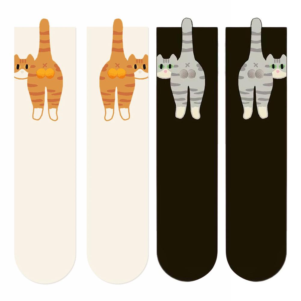 Cute Cat Socks with Balls Breathable Cat Socks with Fuzzy Balls Comfortable Novelty Animal Crew Cotton Socks for Outdoor Sports