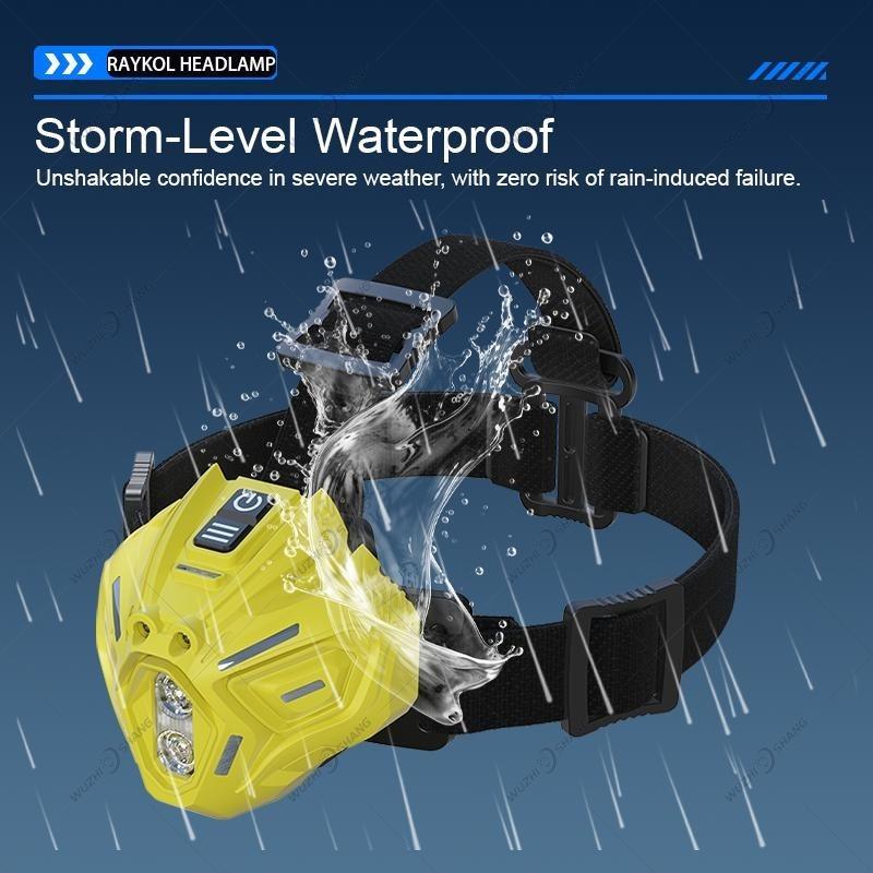 Cyberpunk Style Headlamp Wave Hand Sensing Technology Multi Light Source Modes 2400mAh Rechargeable Battery Caving Night Riding