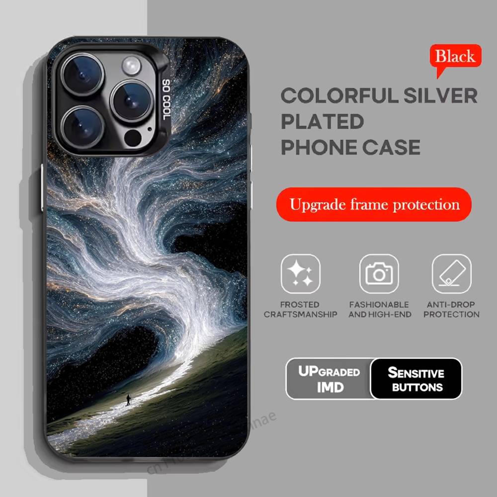 Moon Galaxy Universe Phone Case For iPhone 17,16,15,14,13,12,11,Pro,Max,Plus,Mini,X,XS,XR,8,S,SE Soft Black Case