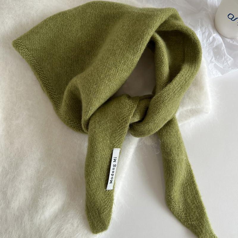 Women's Solid Color Triangular Scarf with Dual-use Cross Design, Fashionable Neck-warming Versatile Knitted Small Scarf