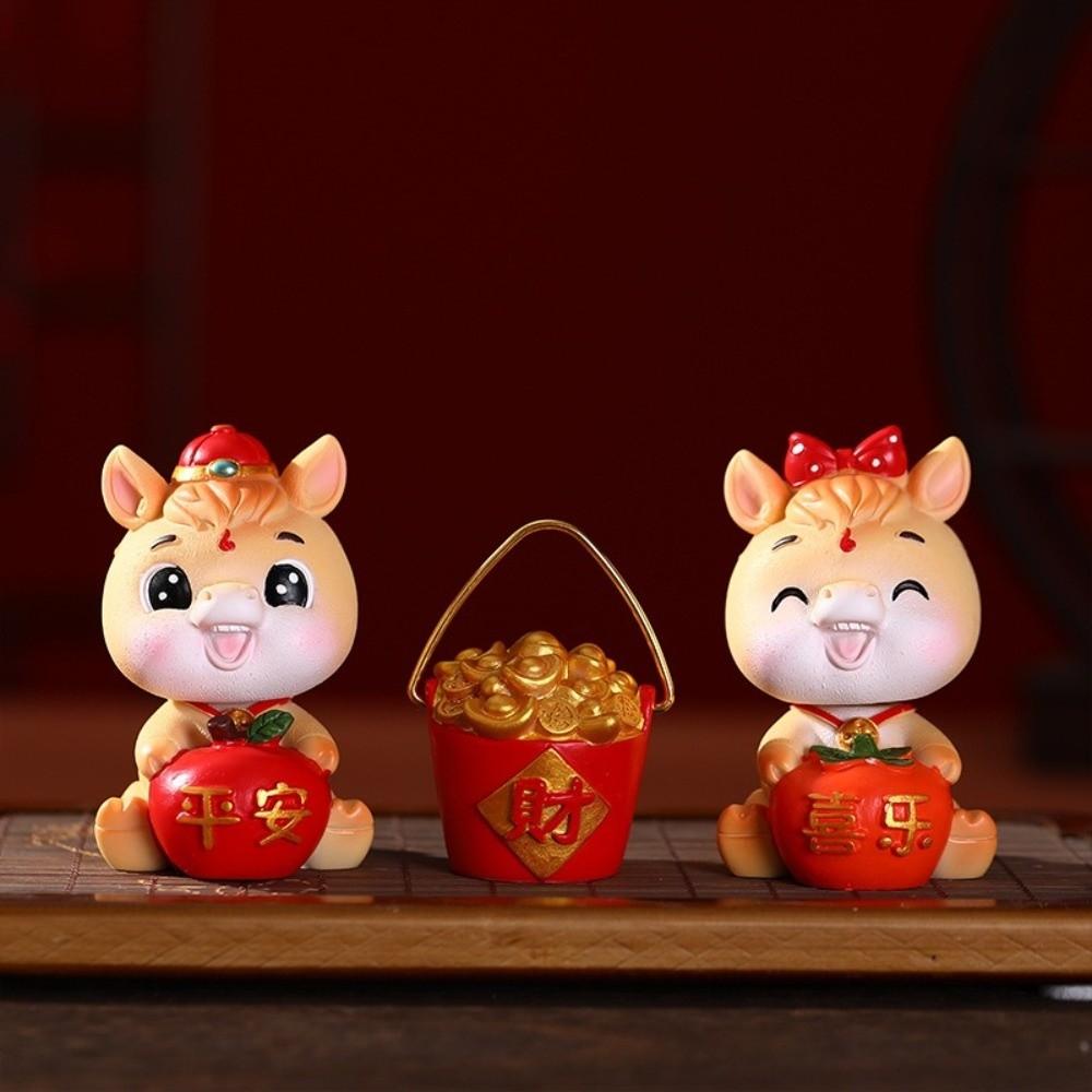 Resin Shaking Horse Ornament Cartoon Zodiac Horse Sculpture Horse Year Mascot Office Table