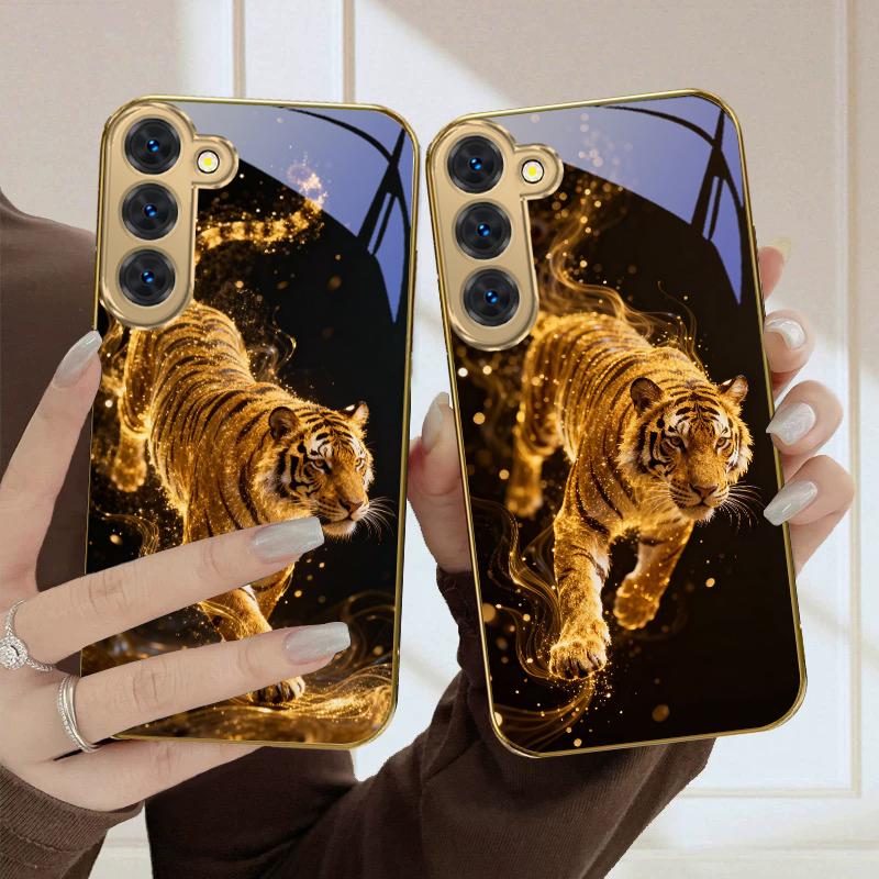 Fantasy Colored Tiger For Samsung Galaxy S26 S20 FE S21 Ultra S23 Plus S24 Ultra S25 S21+ S22Plus S26+ Golden Glass Phone Case