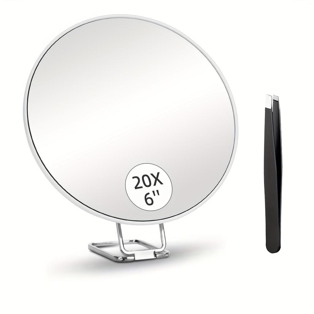 Handheld 6-inch Makeup Mirror with 10x, 20x, 30x Magnification and 360° Rotating Bracket