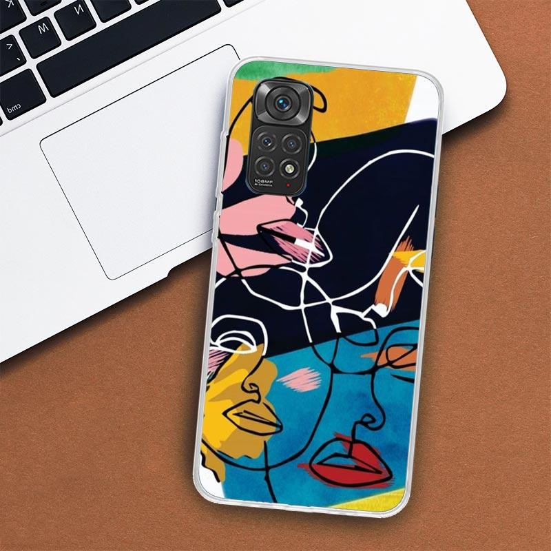 Abstract Line Women Face Phone Case For Xiaomi Redmi Note 13 12 12S 11 11S 10 10S 9 9S 11T 11E Pro Plus 8 8T 7 + Coque Cover