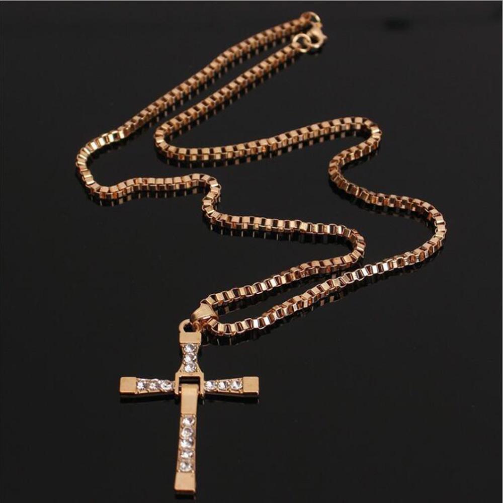 Fast and Furious 7 Moive Cross Tourette Necklace Dominic Toretto Crystal Jesus Cross Pendant Necklace for Men Gifts Jewelry