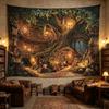 Forest Library Tapestry Wall Hanging, Tree Bookshelf Backdrop Vintage Fantasy Fairy Treehouse for Bedroom Living Room Dorm Classroom (60 X 50 Inches)