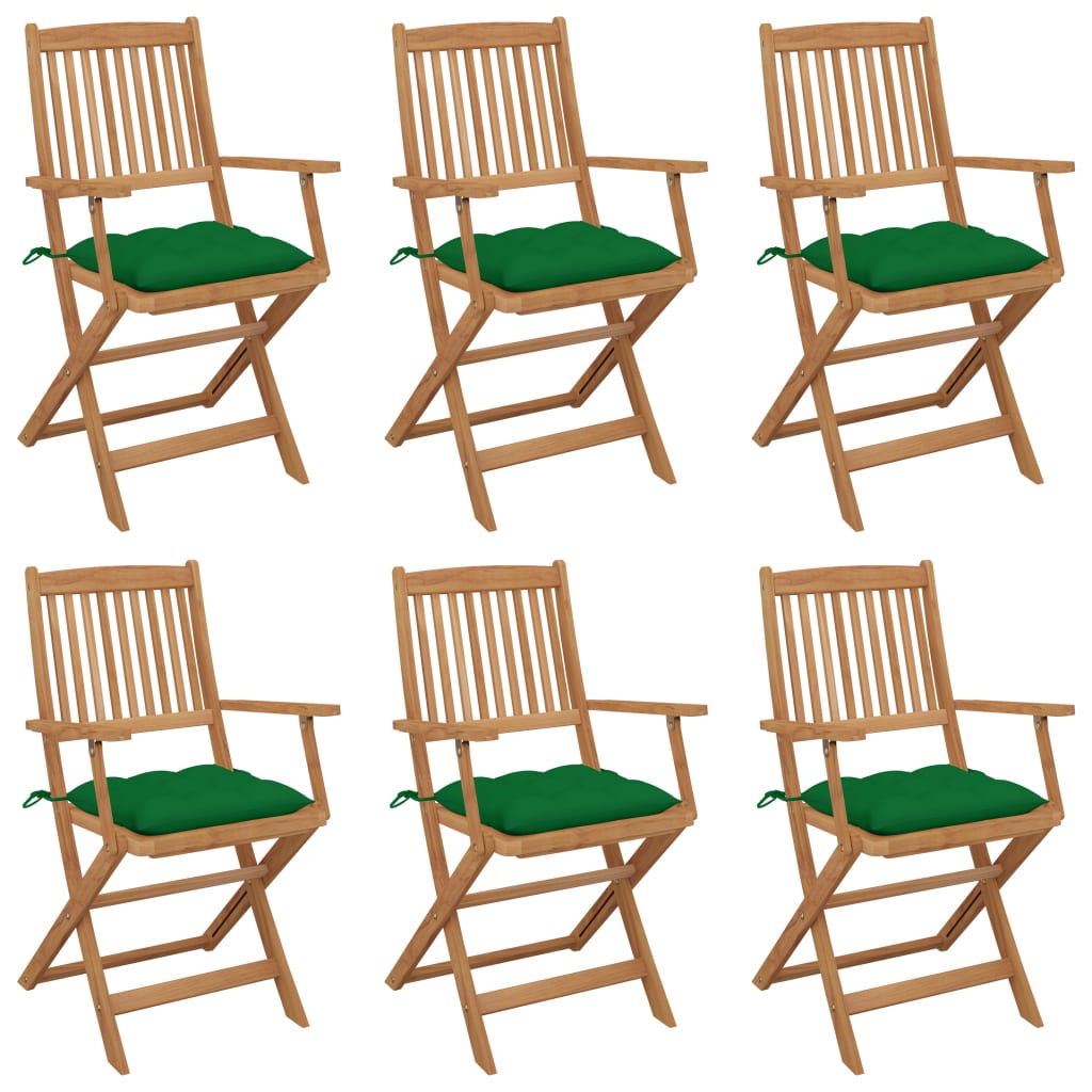 Folding Garden Chairs 6 pcs with Cushions Solid Acacia Wood