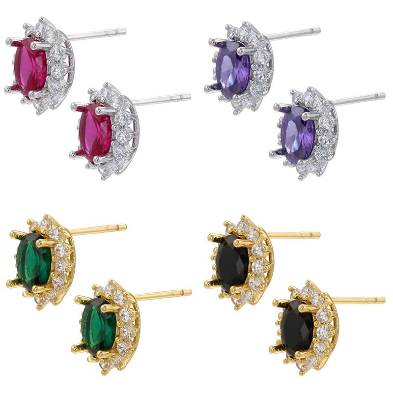 ZHUKOU oval stud earrings for women Multicolor Cubic Zirconia Piercing earrings fashion romantic stud earrings VE734
