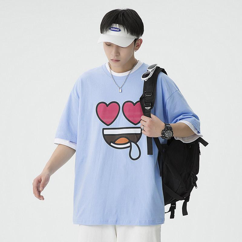 

Мужская футболка с короткими рукавами, летняя новая трендовая мужская одежда с мультяшным принтом, повседневная свободная мужская футболка XXXXXL светло-синий