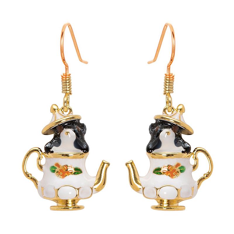 European and American fashion exquisite oil drop enamel glaze teacup chipmunk earrings women's high sense versatile personalized earrings