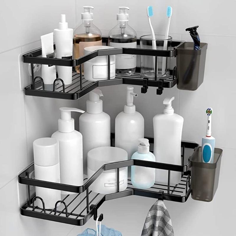 Duschregal Stahl Duschregal Ohne Bohren Eckregal Duschregal Schwarz Ecke Badezimmer Organizer mit 4 Haken Set