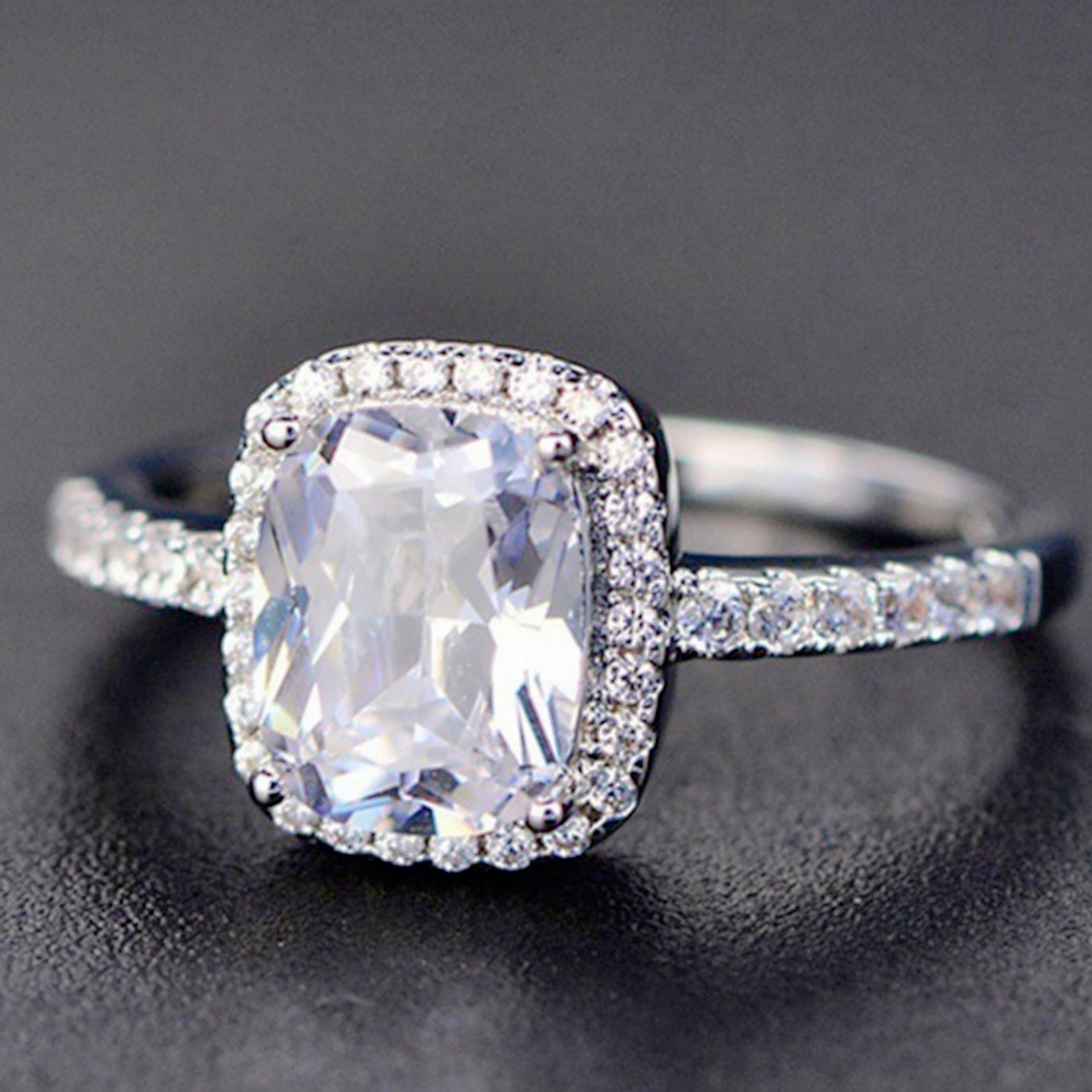 2026 Multi Color Rectangular Diamond Colorful Treasure Ring, Classic Square Diamond Engagement Ring, Silver Hand Jewelry us size 5