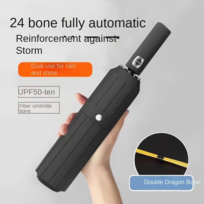 

Автоматический складной зонт с 24 спицами - Защита от УФ-лучей, Ветрозащитный и Водонепроницаемый, Стильный черный виниловый солнцезащитный козырек для любых погодных условий Iron&24K чёрный