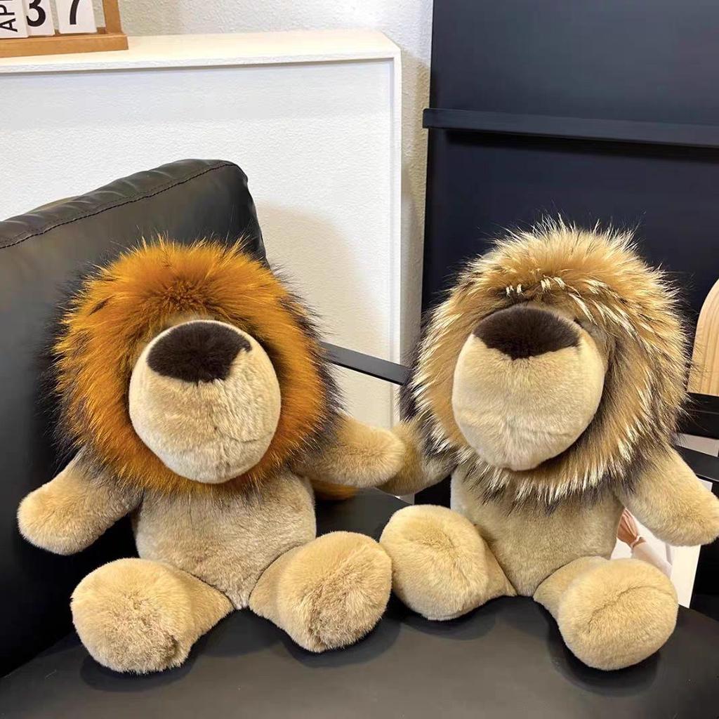 Genuine Rex Rabbit Fur Lion Plush Doll - Cute Children's Toy and Hanging Ornament