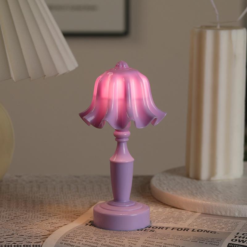 European Retro LED Night Lamp: Textured Small Desk or Bedside Decor with Palace Lantern Style