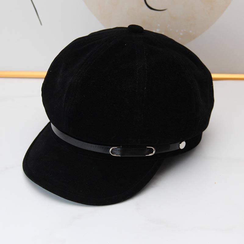 Autumn and winter retro octagonal newsboy hat female British temperament belt buckle short brim beret showing face small painter cap