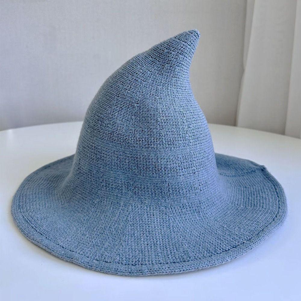 Solid Color Halloween Witch Hat Wool Knit Pointed Hat Wacky Halloween Party Hat  Masquerade