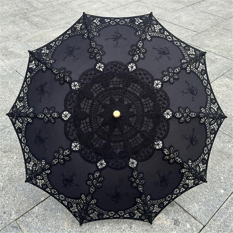 Handgefertigter Baumwollspitzen-Sonnenschirm Künstlerische Blumenstickerei Hochzeitsschirm Outdoor Sonne