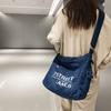 Large Capacity Denim Crossbody Bag Women's Letter Tote Bag Student Shoulder Bag
