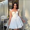 Elegant Low Waist Party Mini Dress Short Sleeved