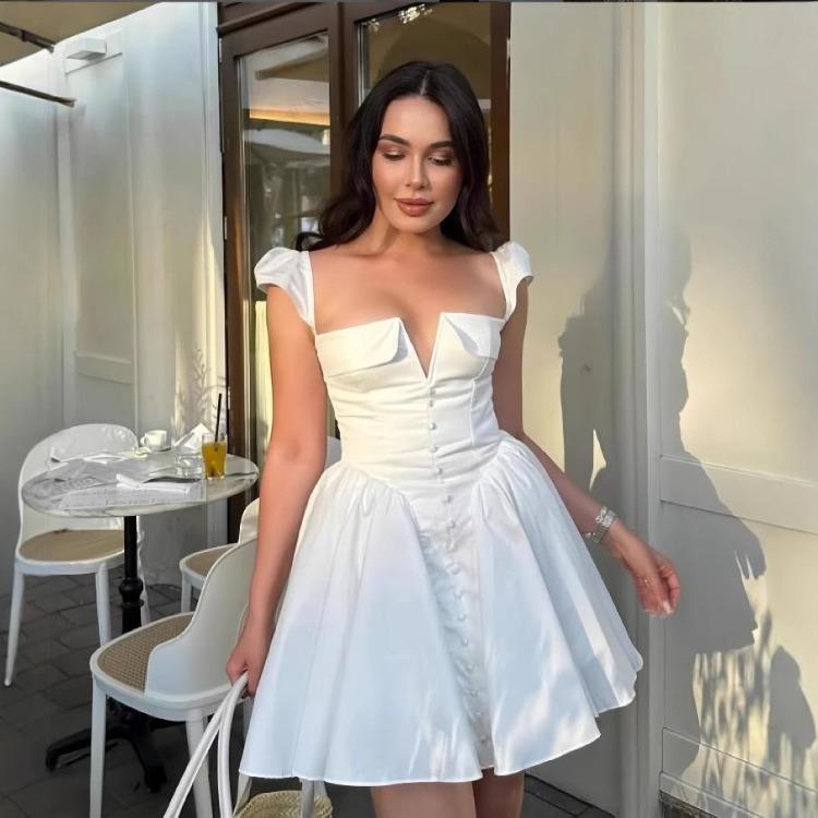 Elegant Low Waist Party Mini Dress Short Sleeved