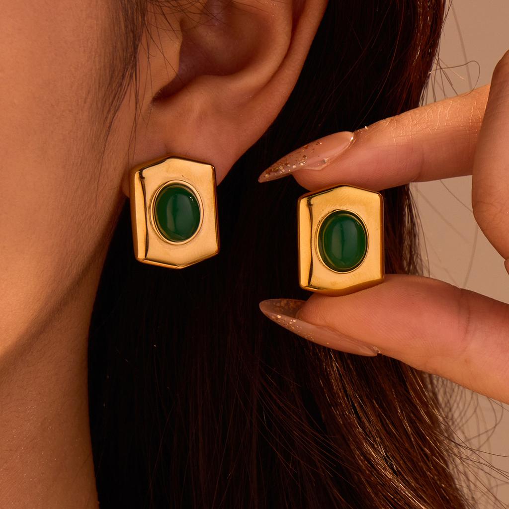 GEMCHIC Women's 18K Gold Plated Stainless Steel Geometric Hexagon Shield Earrings Vintage Fashion Personality Earrings