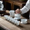 Minimalist White Jade Porcelain Kung Fu Tea Set: Handmade Teacups & Gaiwan Business Gift
